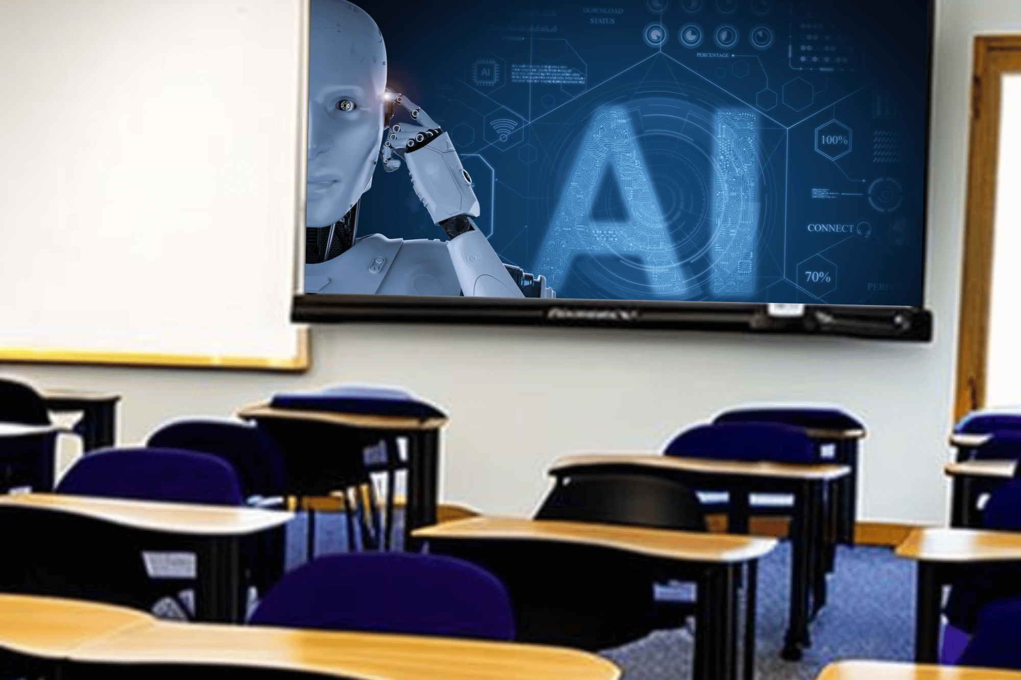 Generative AI displayed on-screen in classroom.